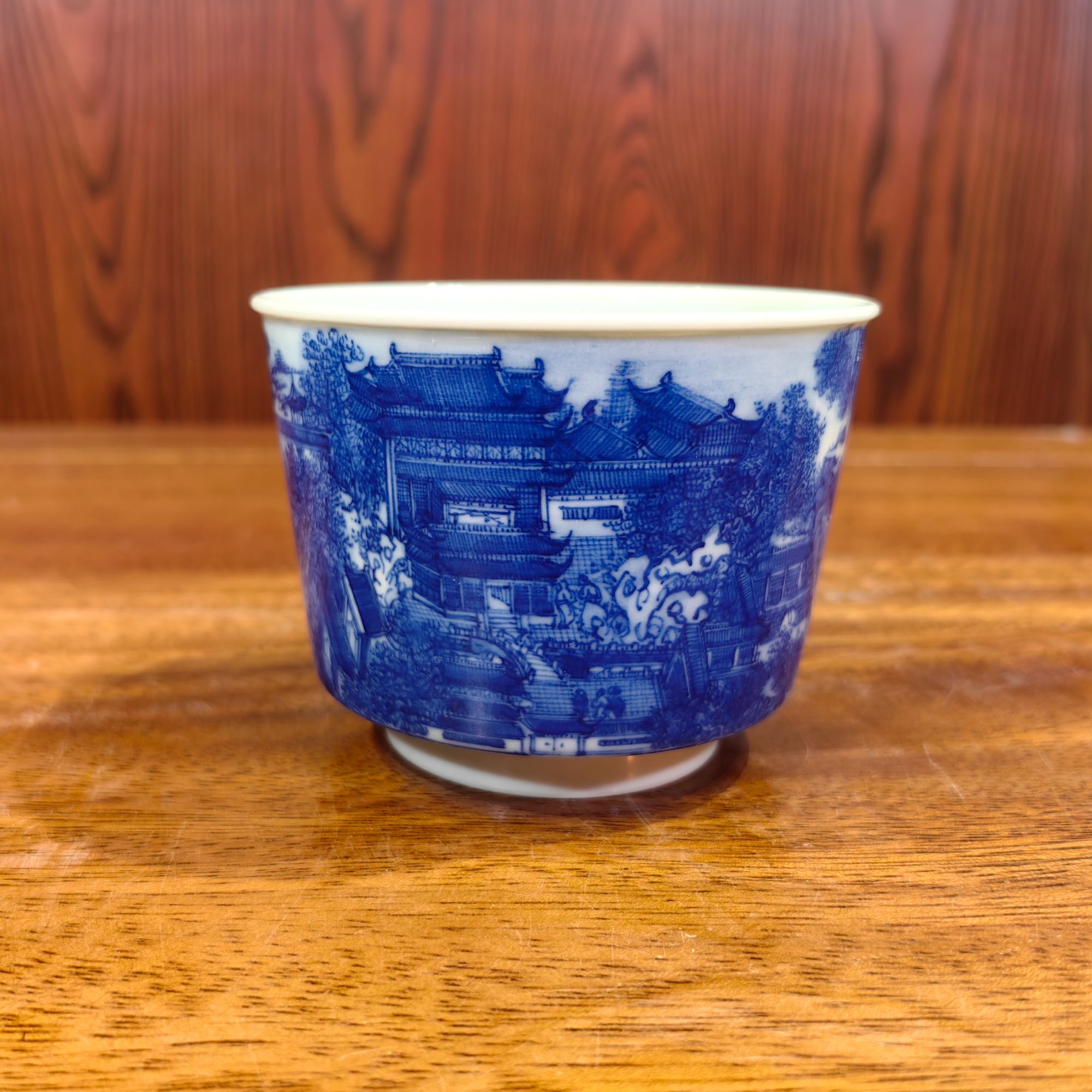 阿房宫 自成堂柴窑界画山水楼阁主人杯 喝茶马蹄杯 茶杯 单杯