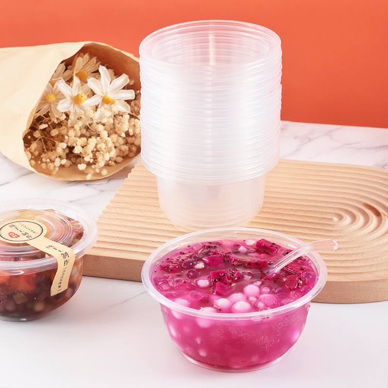 冰粉打包盒一次性碗加厚带盖塑料餐盒网红摆摊水果捞冰汤圆专用碗