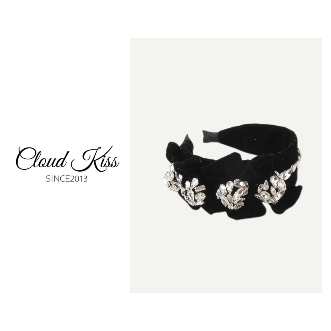 CLOUD KISS时尚气质重工钉钻立体满钻玫瑰细闪丝绒高颅顶发箍F133