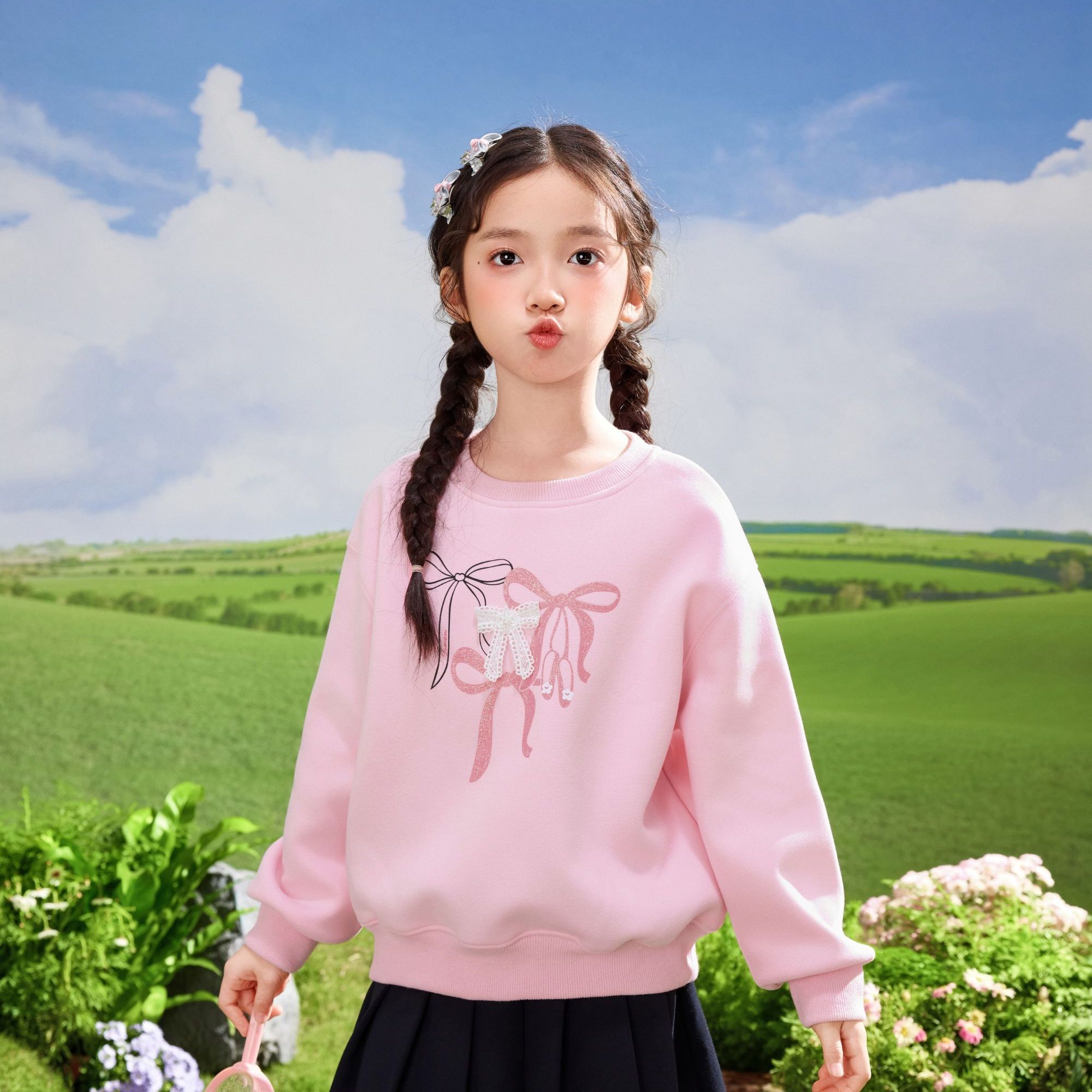 小茵曼女童卫衣长袖2025秋季洋气宽松中大童圆领上衣GO3851098