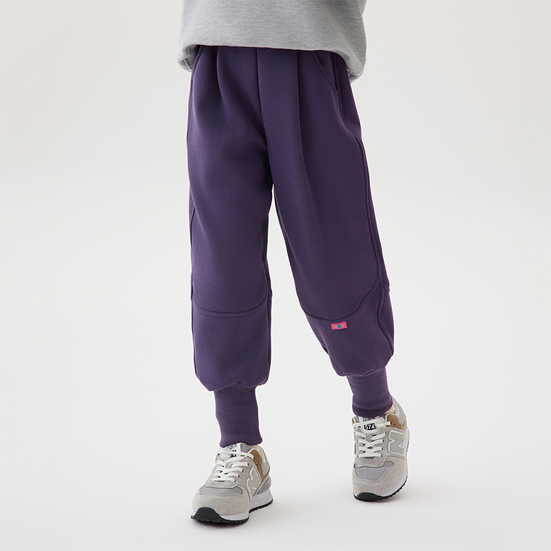 小茵曼女童加绒加厚卫裤笑脸贴章2025冬保暖休闲收口裤GO3844278