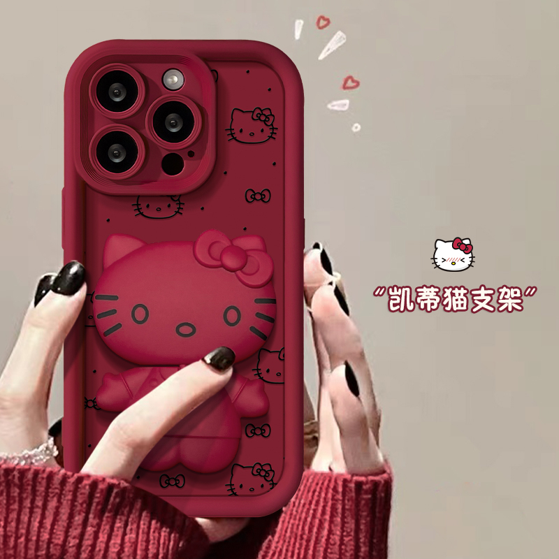 猫咪镜子支架苹果13华为vivo小米14oppo女款iPhone15promax手机壳