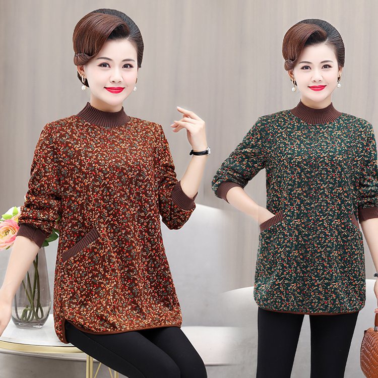 大码中长款加绒保暖时尚舒适中老年妈妈装秋冬百搭显瘦打底衫