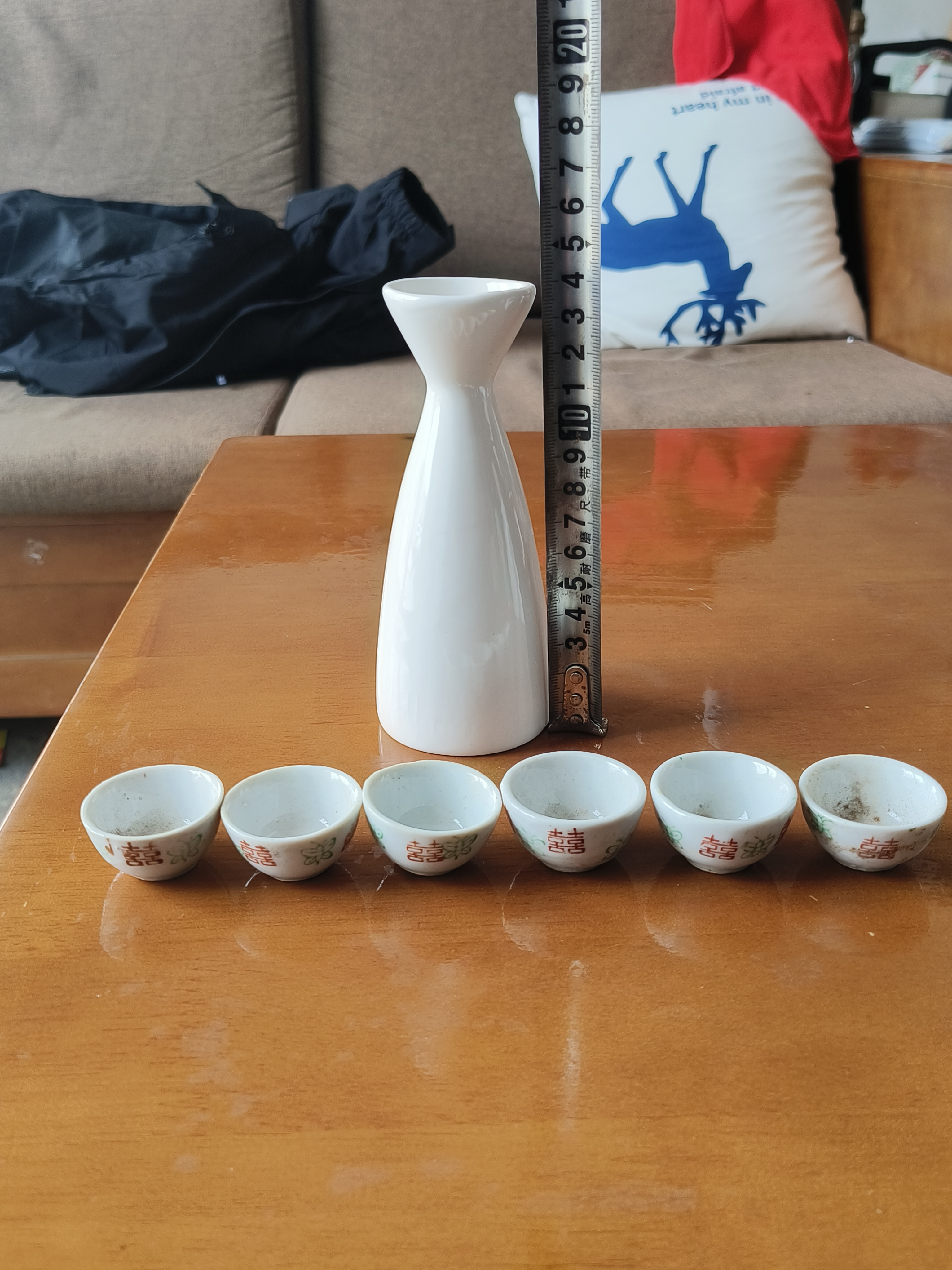 老式温酒壶，一壶6杯子，70年代供销社库存，手工家用白瓷