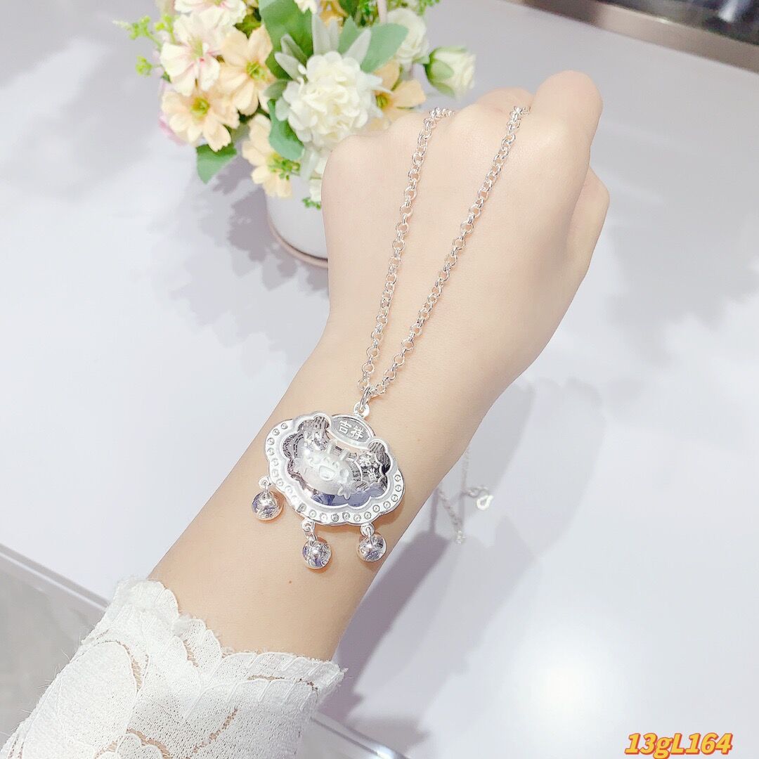 鹿怡 坠链均足银 999.9宝宝吉祥富贵童锁空心加厚长命锁礼物古风
