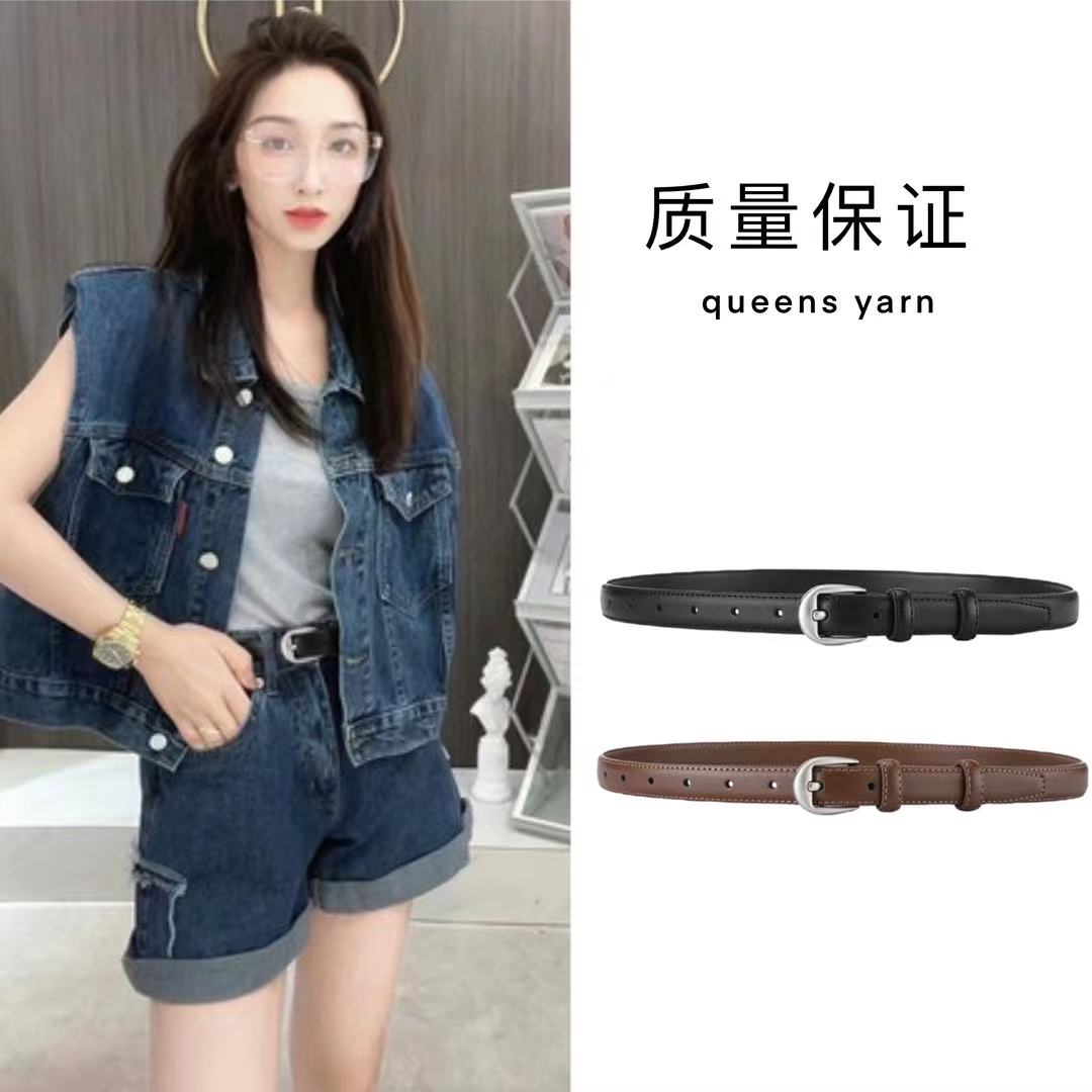 牛诚客女士双面真皮皮带时尚带扣真牛皮皮带黑色网红腰带百搭