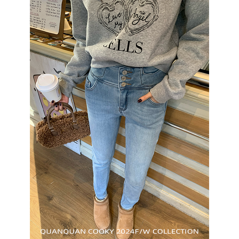 圈圈cooky 挚爱出街 修身高腰小脚牛仔裤L0568K