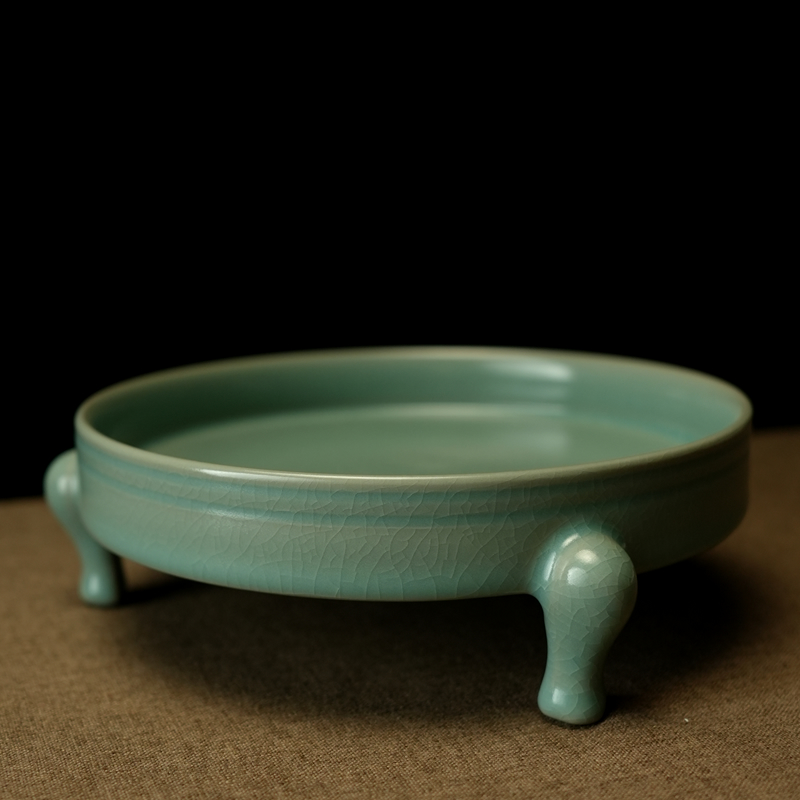 汝誉天下清凉寺汝官窑三足洗汝瓷汝窑天青手工冰裂纹陶瓷干泡盘