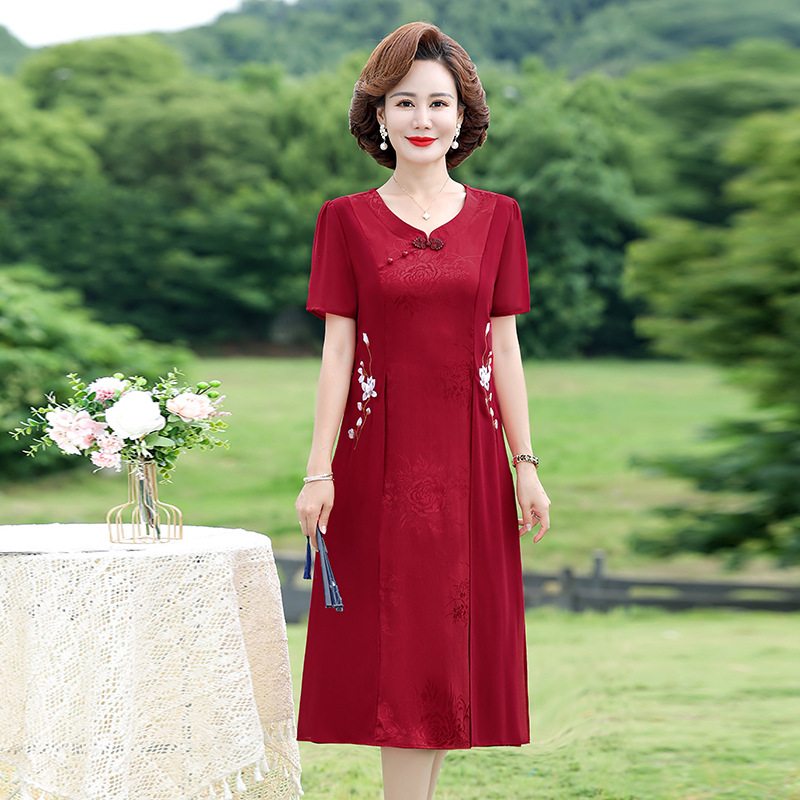 喜婆婆婚宴装平时可穿结婚妈妈礼服夏季旗袍连衣裙常熟新中式裙子