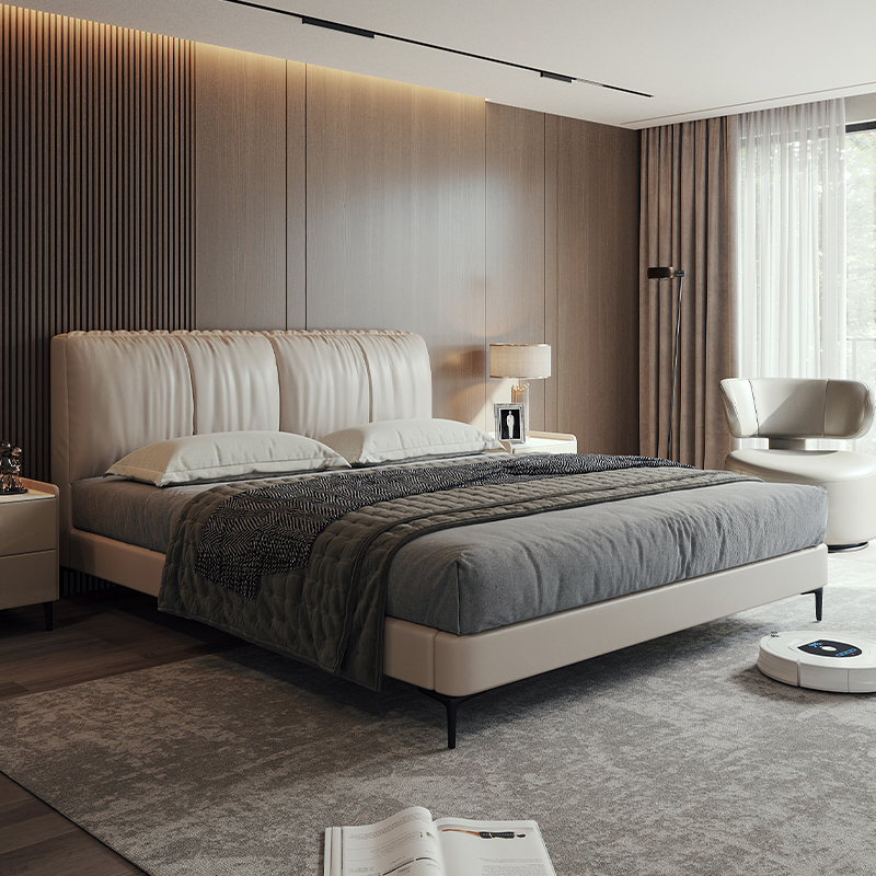 DE RUCCI/慕思真皮软包床现代简约主卧轻奢双人床舒适靠包大床122