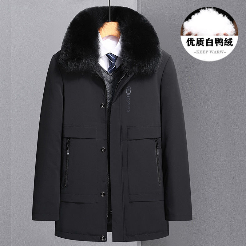 雅鹿新款羽绒服中年男士加绒加厚冬装上衣中老年中长款保暖外套爸