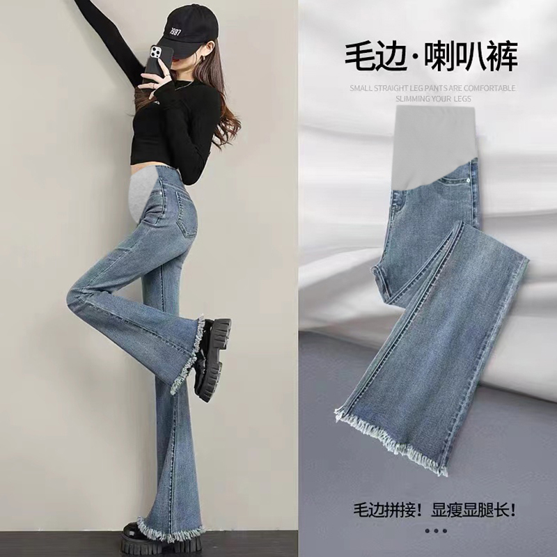 舒适高弹力孕妇微喇叭裤春秋孕妇牛仔裤修身外穿显瘦孕妇托腹裤