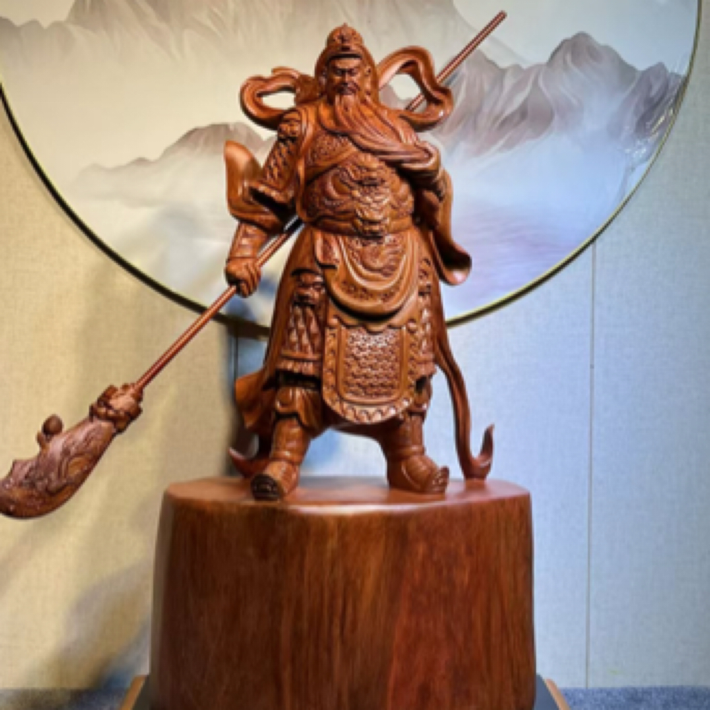 横刀关公 巴花 木雕 关羽