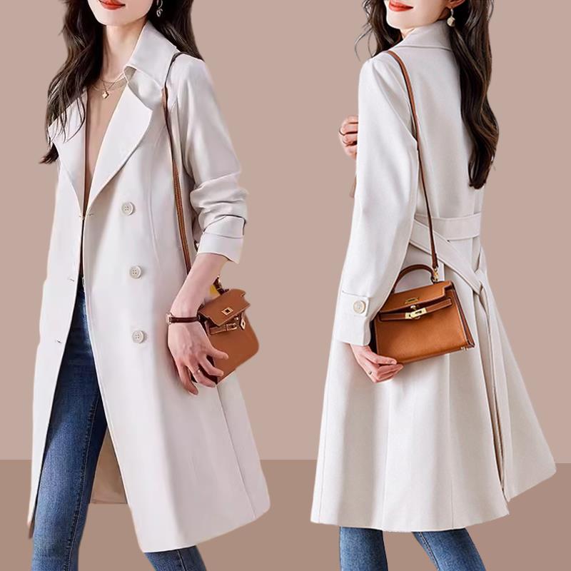 韩版休闲时尚风衣外套女2023春秋新款气质百搭中长款洋气垂感大衣