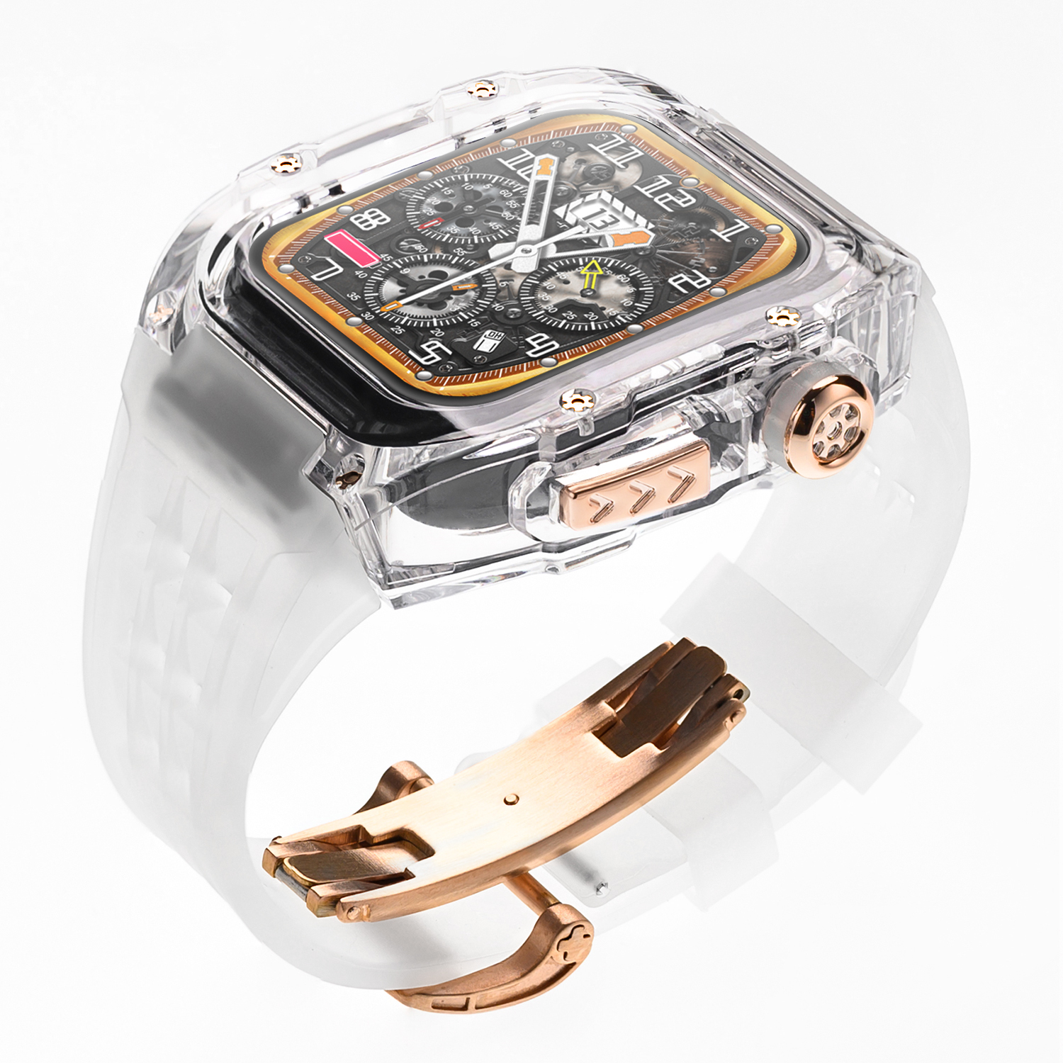 iwatch1234678se改造理查德套装苹果手表带蝴蝶扣半透明壳45金属