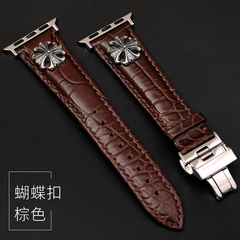 星图适用真皮鳄鱼纹不锈钢蝴蝶扣苹果apple watch356s8手表带