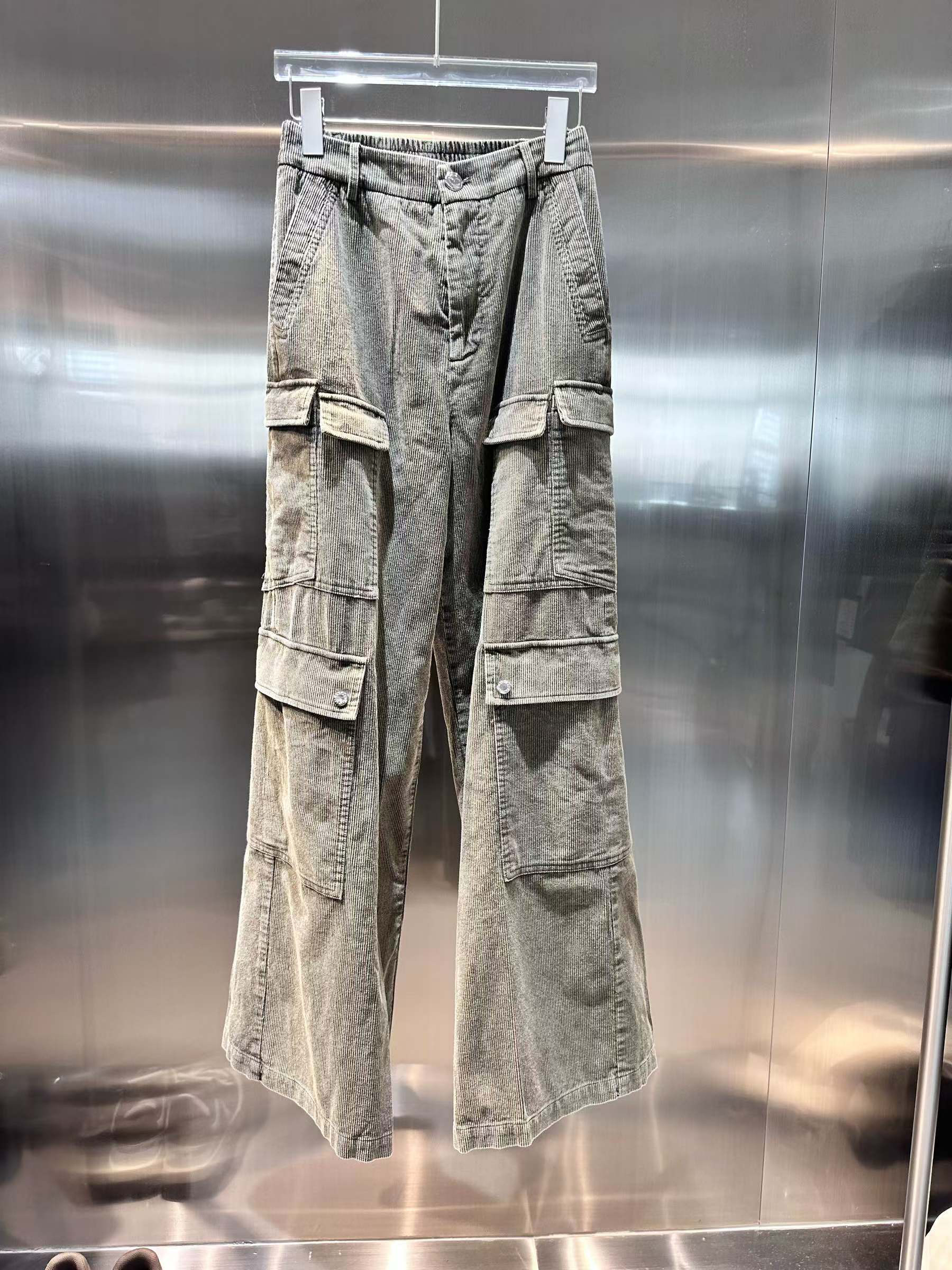 吉美•原创设计款高级高腰条绒直筒裤