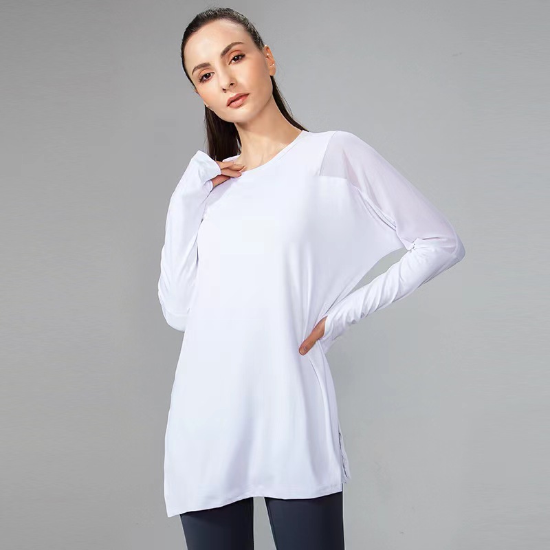 速干衣女网纱薄款指运动T恤长袖宽松健身服=941