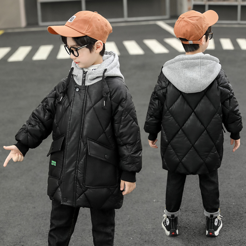 安踏神行男童羽绒棉棉服2023冬季新款外套中大童加棉加厚中长款洋