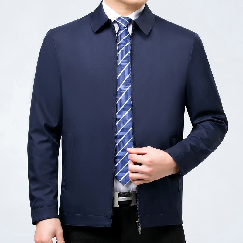 桑蚕丝夹克男春秋季中年领导干部茄克中老年宽松父亲男士男生外套