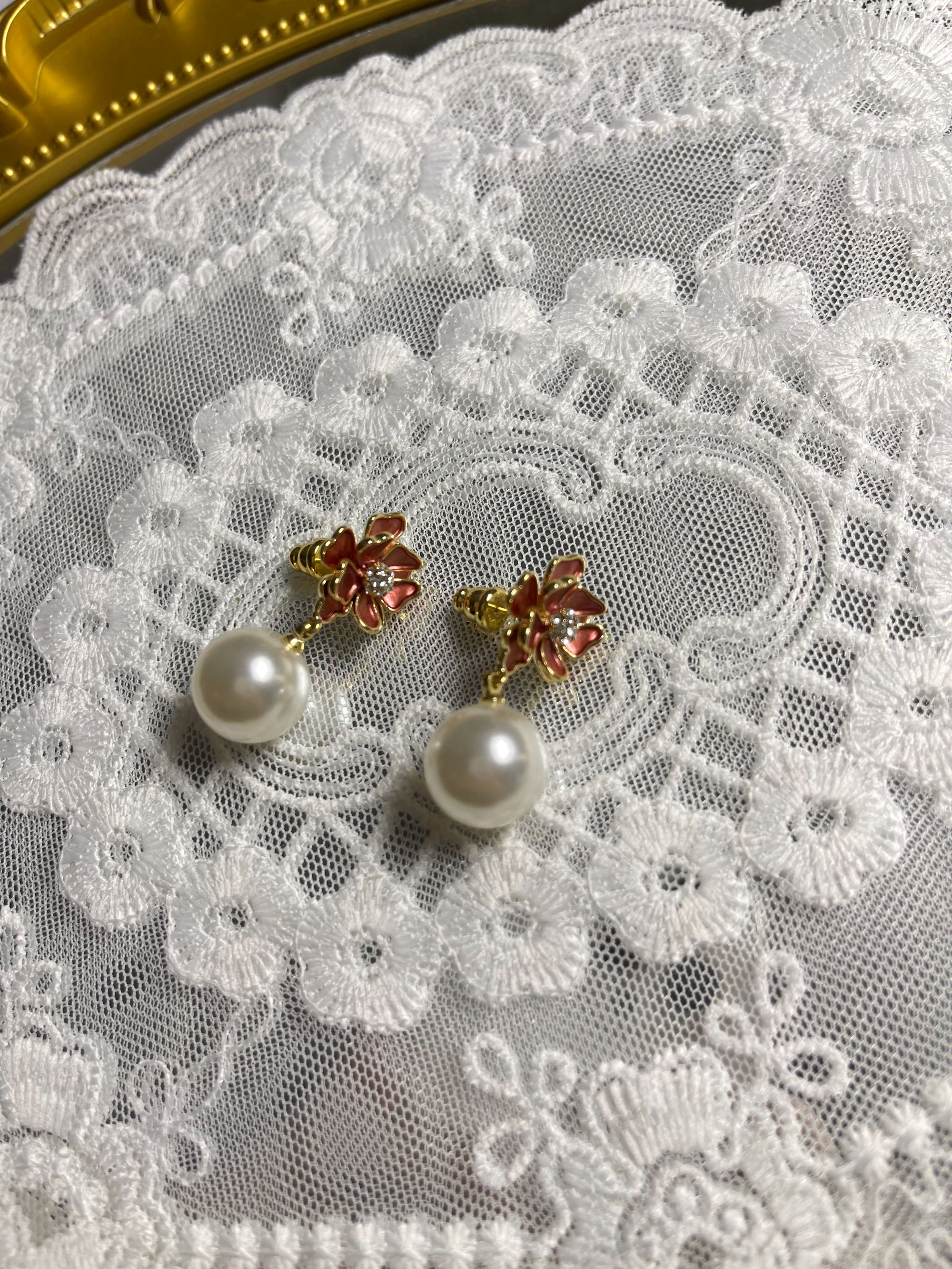 铜合金耳饰 樱花轻奢高级感珍珠百搭气质耳钉