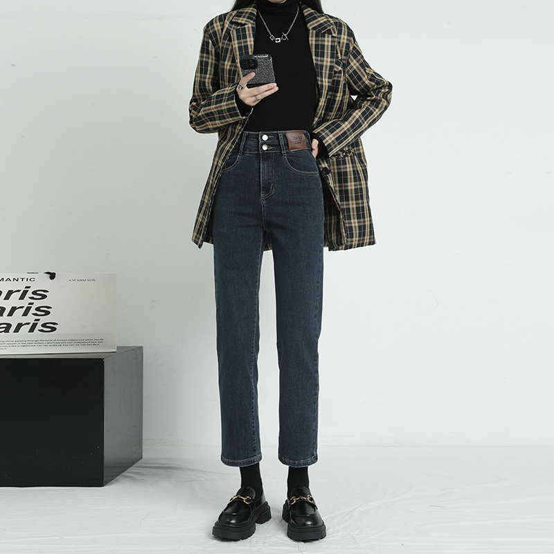 直筒牛仔裤女宽松显瘦秋季百搭显瘦高腰修身小个子九分裤烟管裤子