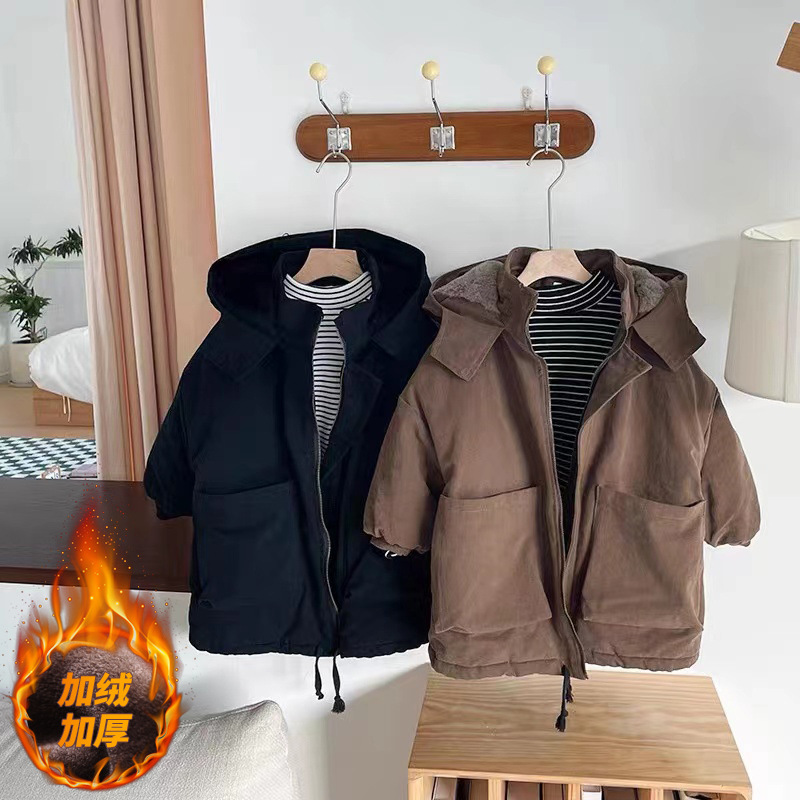 精选现货韩版儿童棉服冬季新品女童男童加厚毛毛棉衣男宝宝中长款