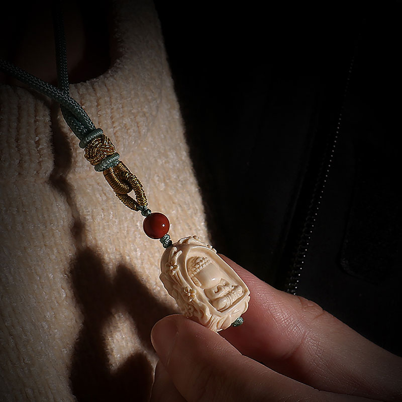 巧匠猛犸牙无相观音佛牌睡佛吊坠男女无相宝宝佛牌天然双面雕佛面