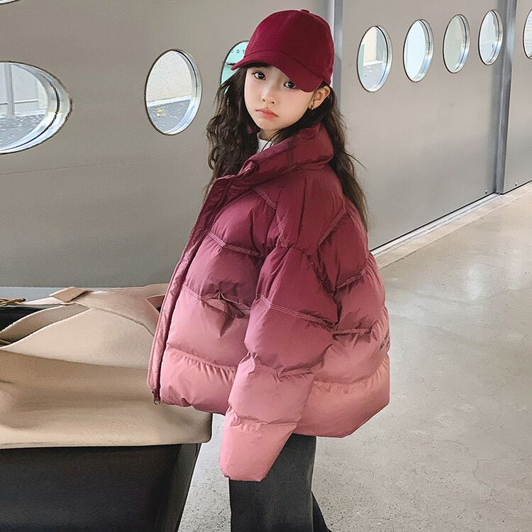 女童渐变棉服冬装外套2024新款儿童冬季洋气棉衣大童冬款加厚棉袄