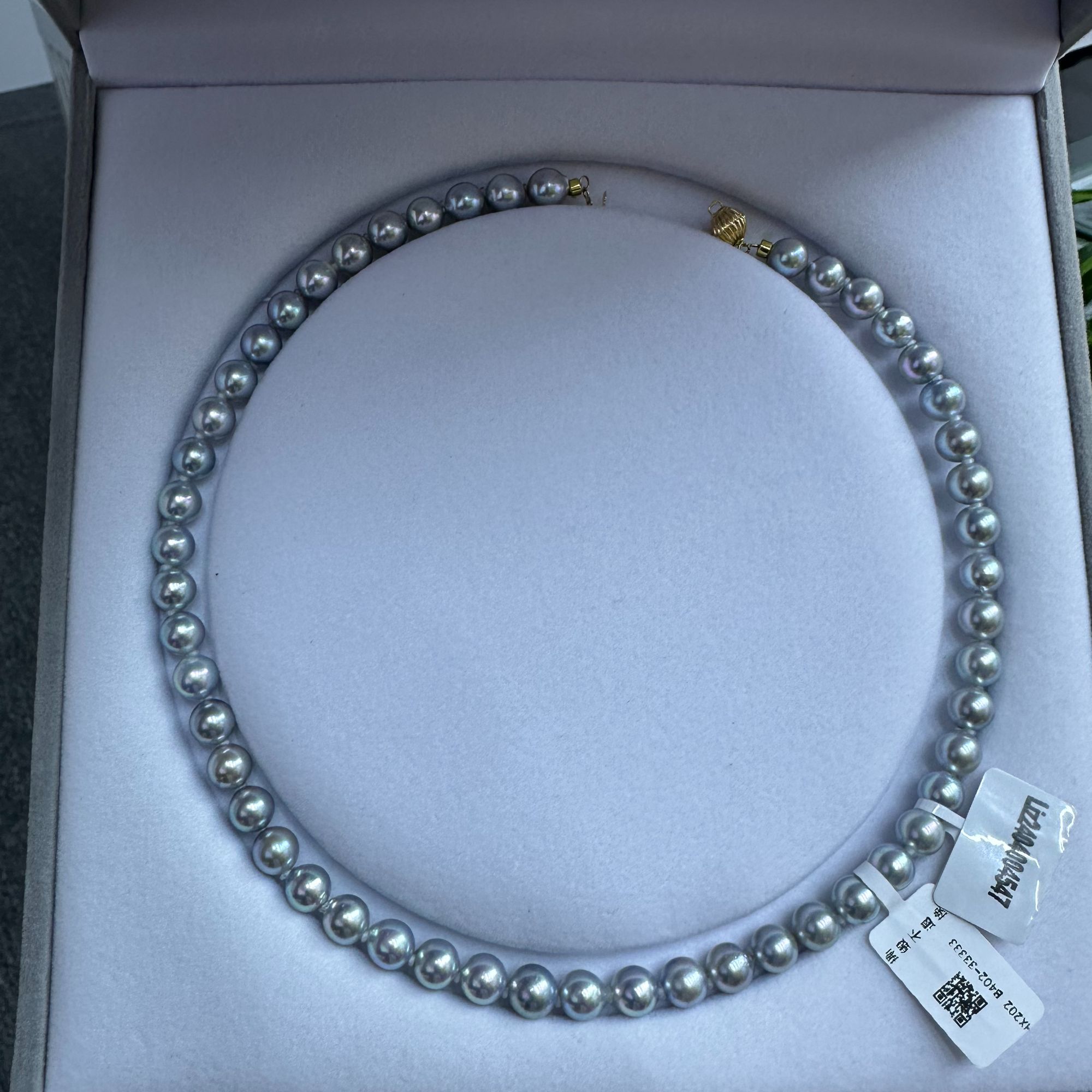 HX202蓝玫瑰7-8mm真多麻色全珠项链（北大证书）星空经典蓝色气质