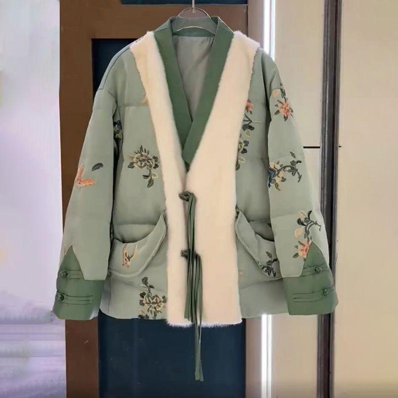 宽松大码胖mm300斤棉服女秋冬季加厚新中式国风中长款棉衣外套潮
