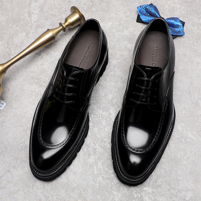 正装皮鞋男潮流英伦风休闲商务男鞋子百搭结婚新郎鞋真皮黑色系带