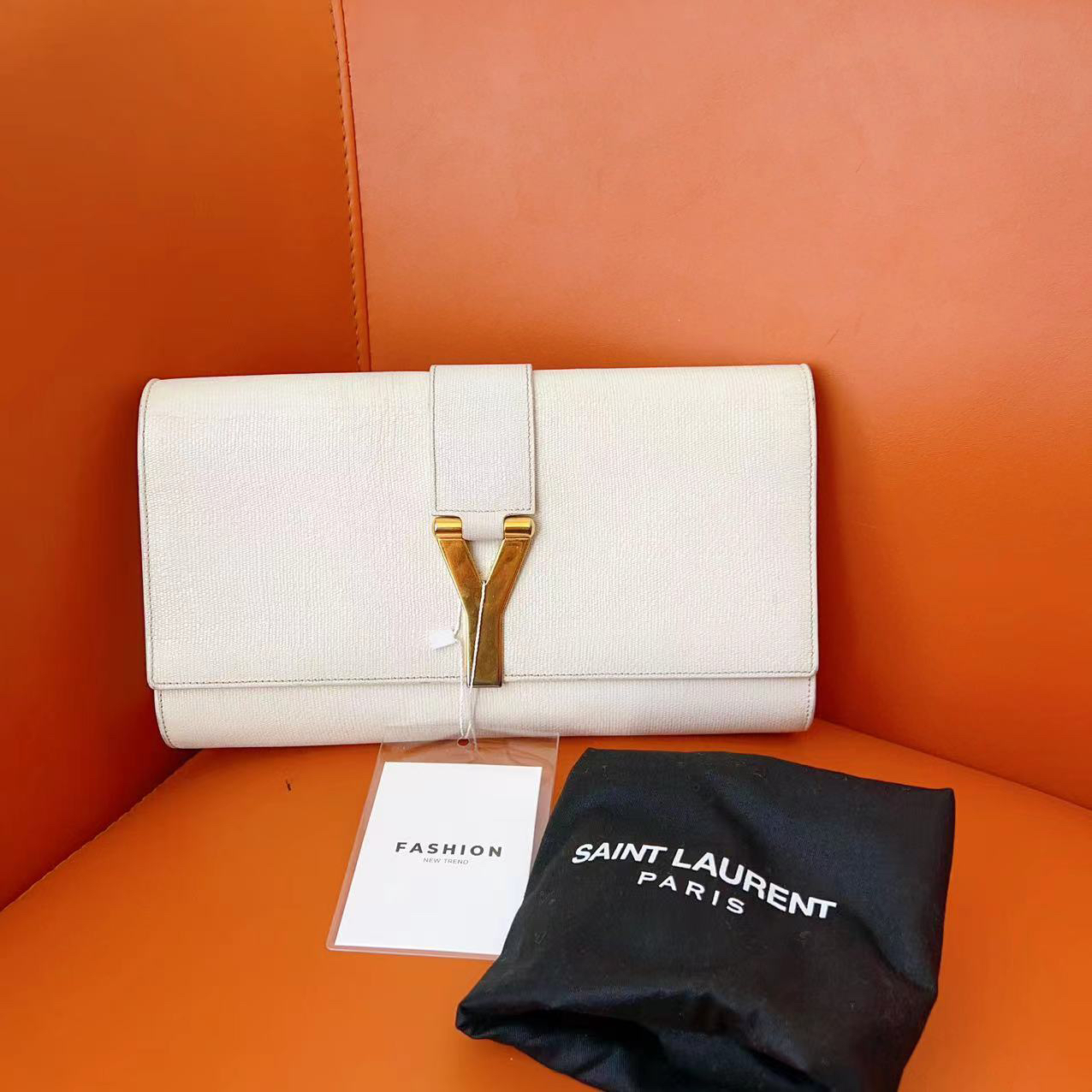 95新 YSL/圣罗兰 ysl 圣罗兰白色y字母手拿包 K02560 