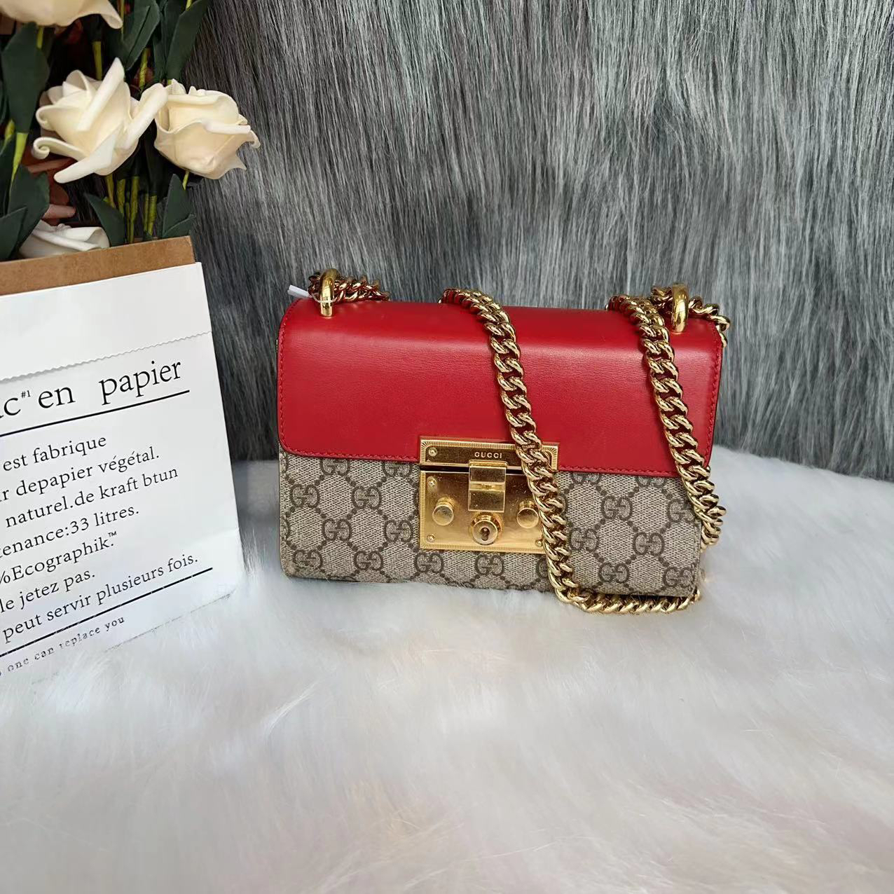 95新 GUCCI/古驰 古驰padlock红拼金扣月光宝盒链条包经典K02264