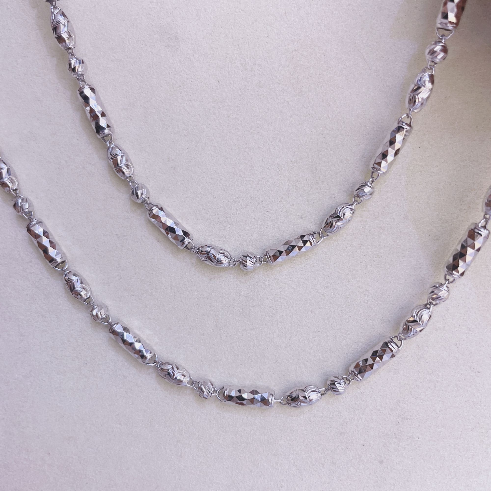 皓田铂金橄榄菱形光珠车花链PT950男士时尚项链百搭中古时尚款