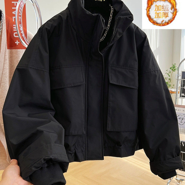 高端立领派克冲锋衣短款棉服女冬季加绒加厚宽松休闲夹克外套女潮