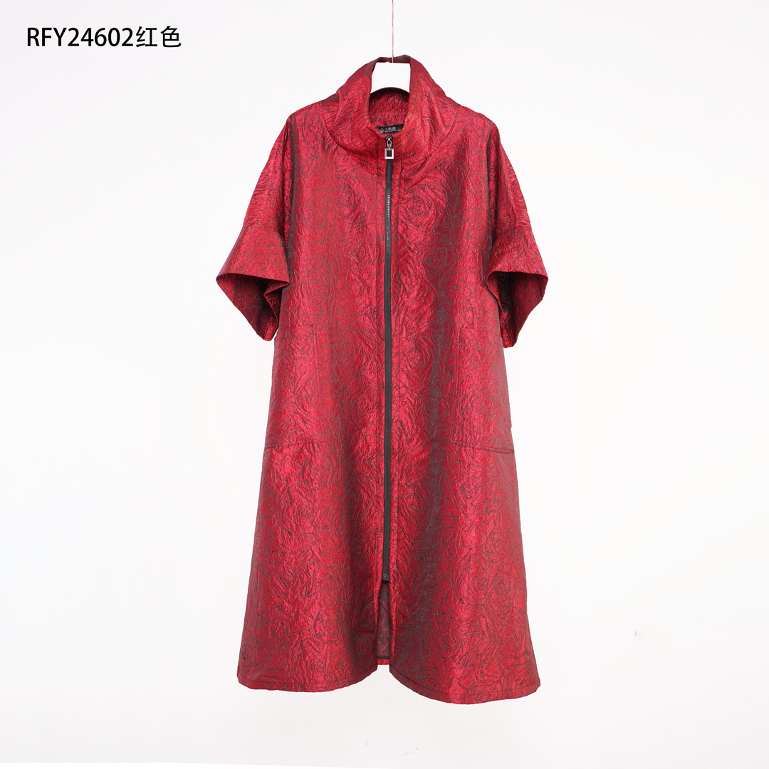 24602红色 风衣外披602时尚女士中长款设计师气质