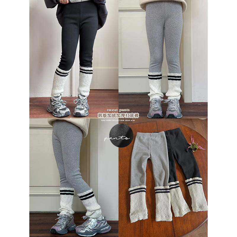 咸蛋小虾米童装2024年冬装新款韩国女童加绒拼接一体绒打底裤    