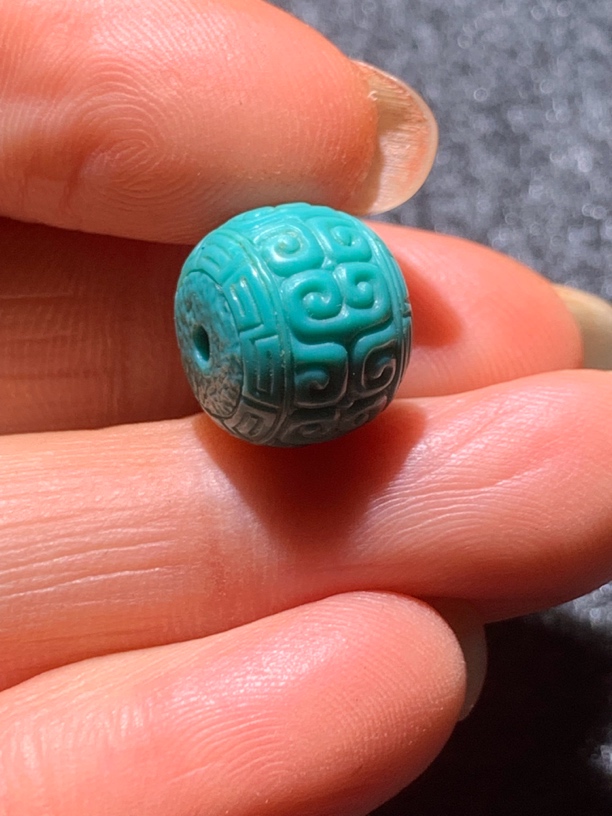 湖北原矿绿松石精工回纹珠