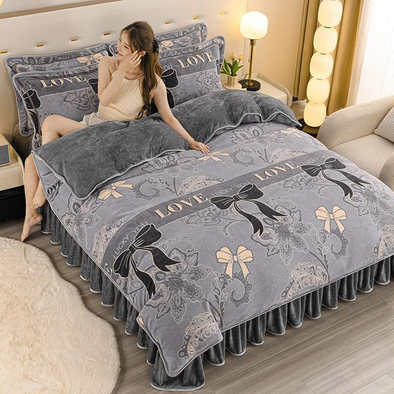 新款加厚牛奶绒四件套新款加绒被套冬季保暖4件套被罩法莱绒毛绒