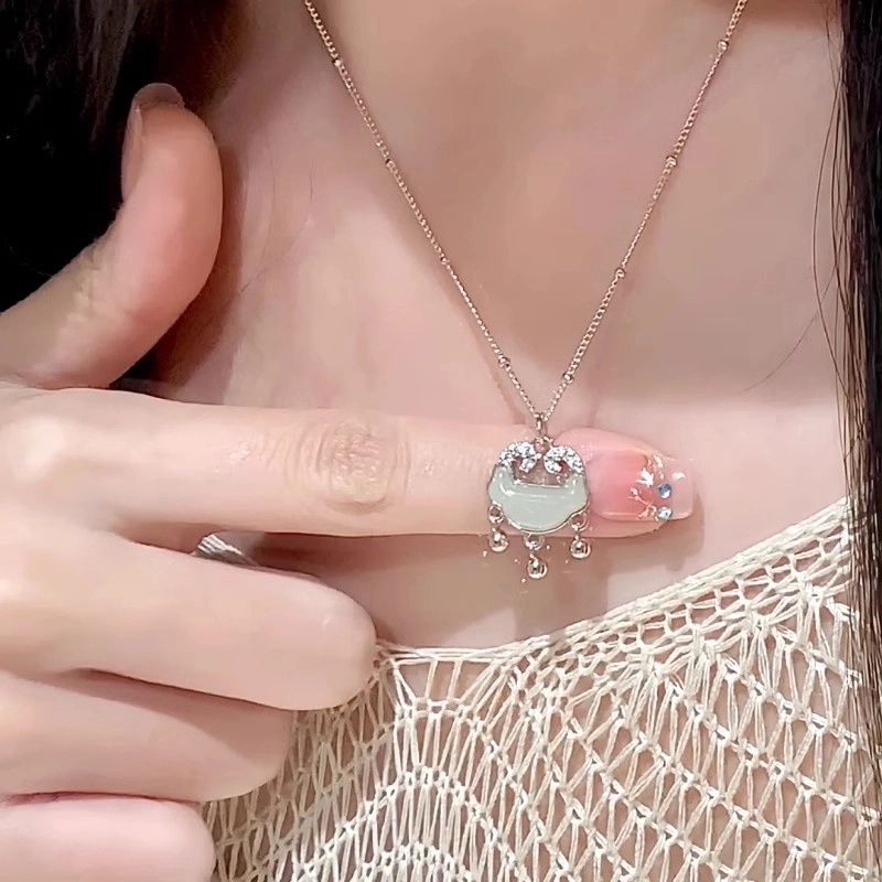 坠链均足银 999纯银平安锁项链女款吊坠小众国风轻奢不掉色锁骨链