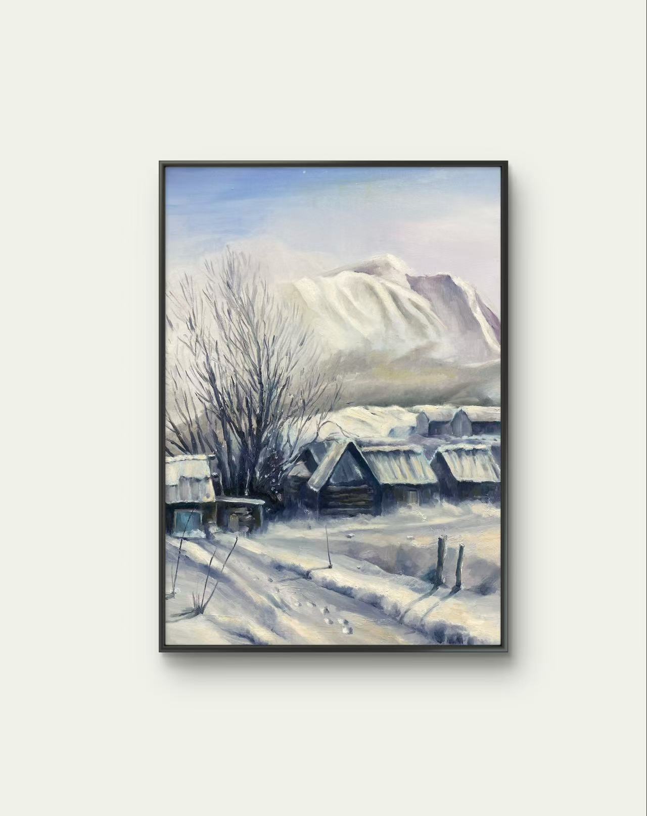 手绘装饰油画《禾木瑞雪》80X60厘米包含内外框