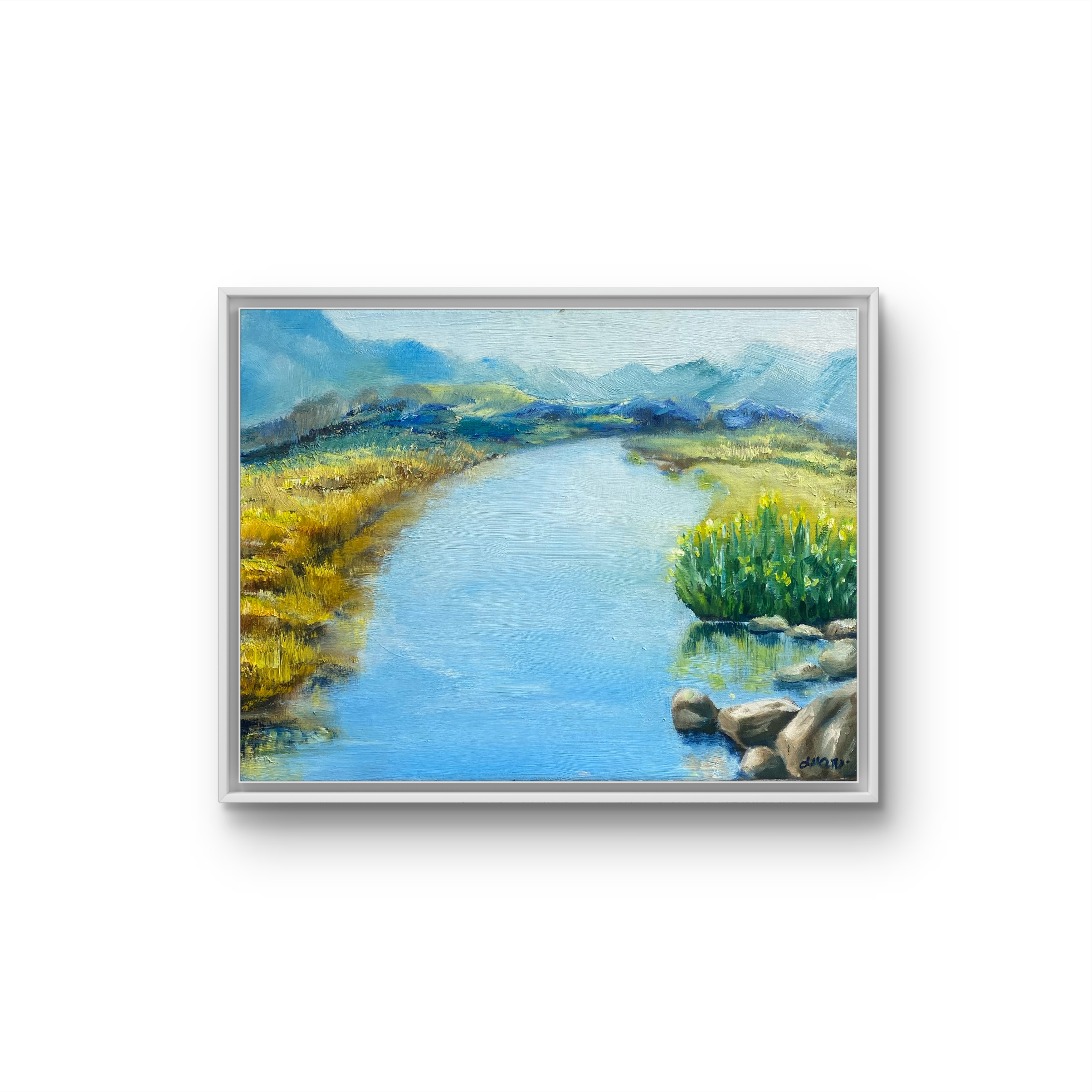 手绘装饰画《门前小景》  画面尺寸30X40厘米 有外框
