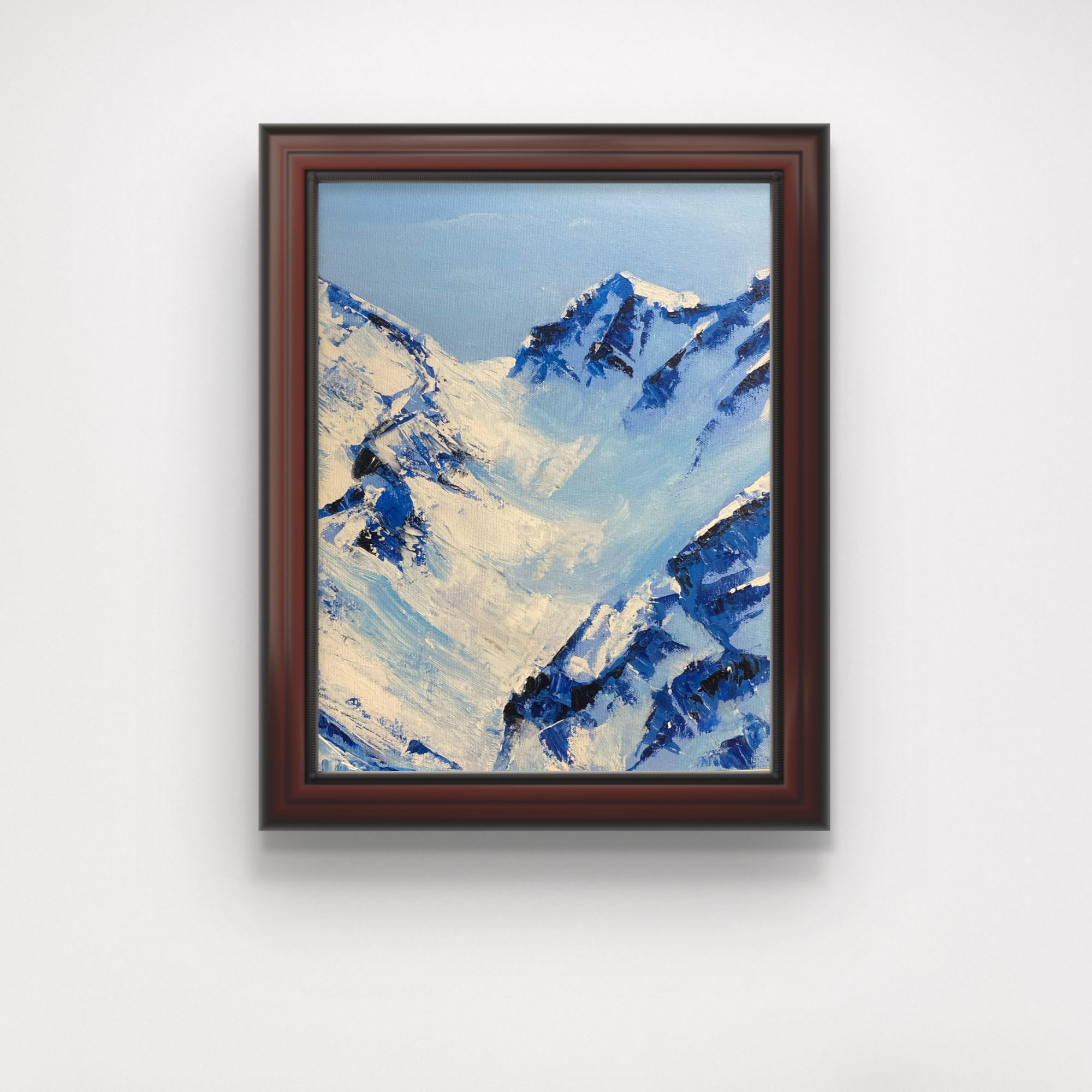 手绘装饰画《雪峰》外框尺寸68X56厘米（环保实木外框）内框50X40厘米