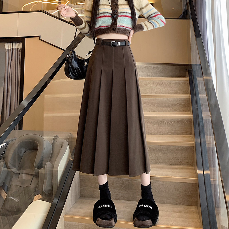 毛呢百褶裙秋冬2025新款高腰显瘦A字半身裙中长款学院百搭包臀裙