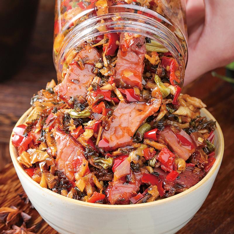 腊肉外婆菜香辣下饭菜农家烟熏肉湖南特产咸菜拌饭拌面酱瓶装笋0g