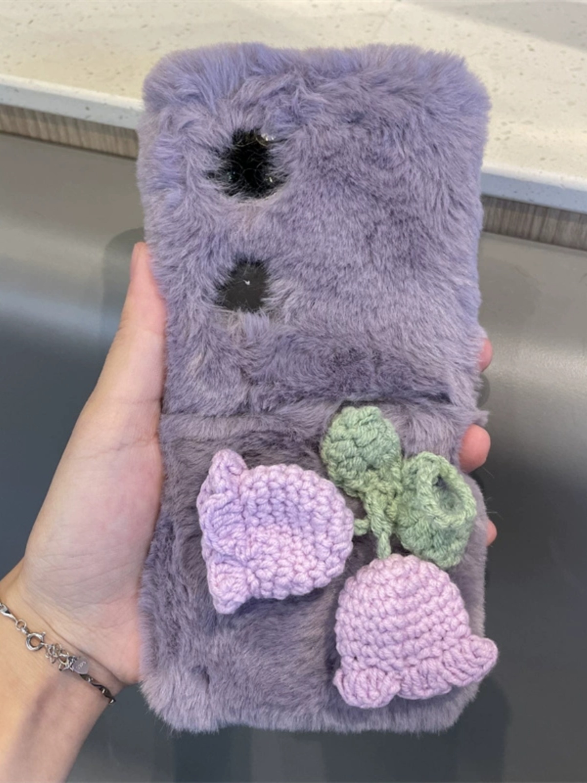 适用于华为p50pocket S手机壳毛绒立体针织兰铃花折叠屏保护套