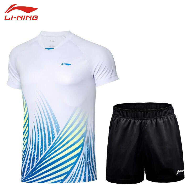 LI-NING/李宁羽毛球服速干吸汗透气弹力比赛短袖短裤套装夏季运动