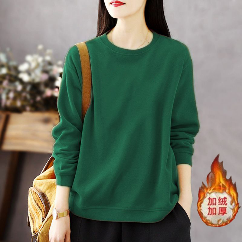 潮牌时尚女装秋冬大码加绒女士卫衣新款宽松韩版宽松遮肚长袖外套