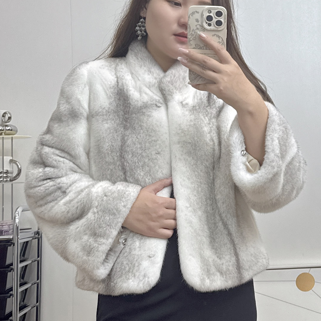 立领富家千金十字貂短款女士水貂皮草外套进口紫金短二级整貂